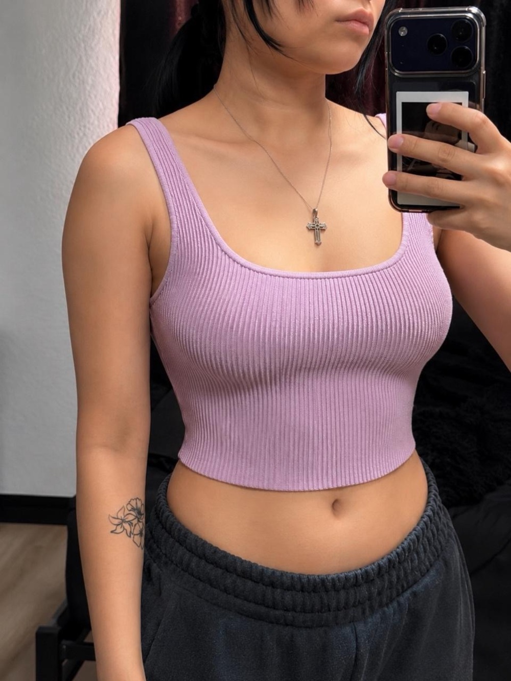 Aritzia Babaton Lavender Ribbed Crop Tank Top S